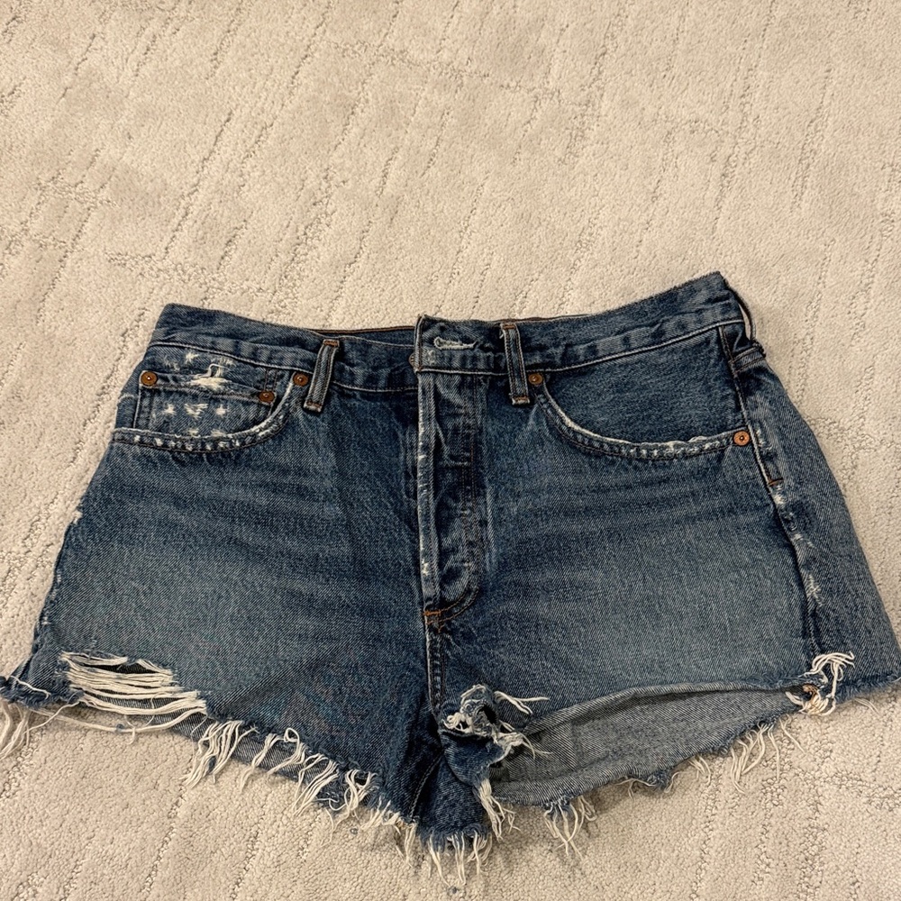 Agolde Parker Blue Distressed Jean Shorts